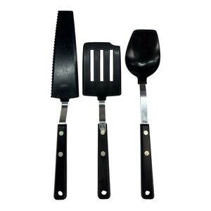 Set of 3 Vintage Black Ekco Nylon Cooking Serving Utensil Serrated Spatula Spoon
